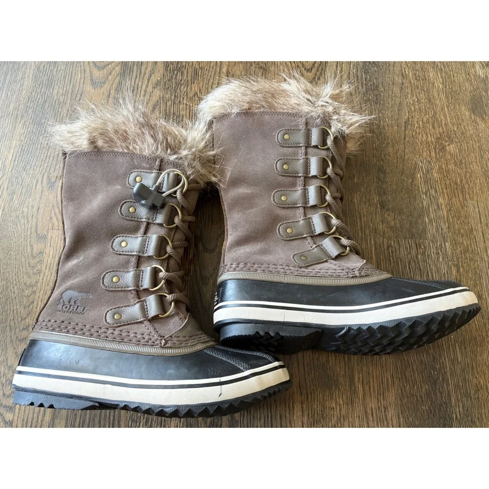 Sorel Joan of Arctic Brown Black Waterproof Winter Snow Boots Womens Size 5